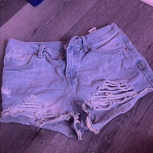 Casual Light Blue Ripped Denim Shorts